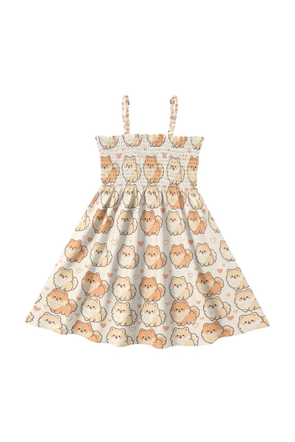 Summer Spaghetti Strap Cute Dog A Line Dress Casual Sleeveless Cami Sundress for Size 2-8 Years