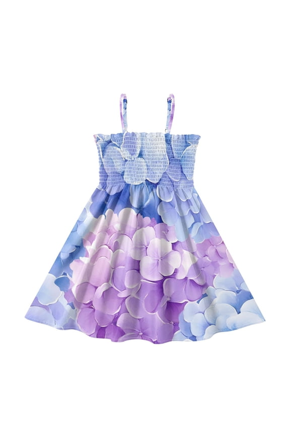 Summer Spaghetti Strap Hydrangeas A Line Dress Casual Sleeveless Cami Sundress for Size 2-8 Years