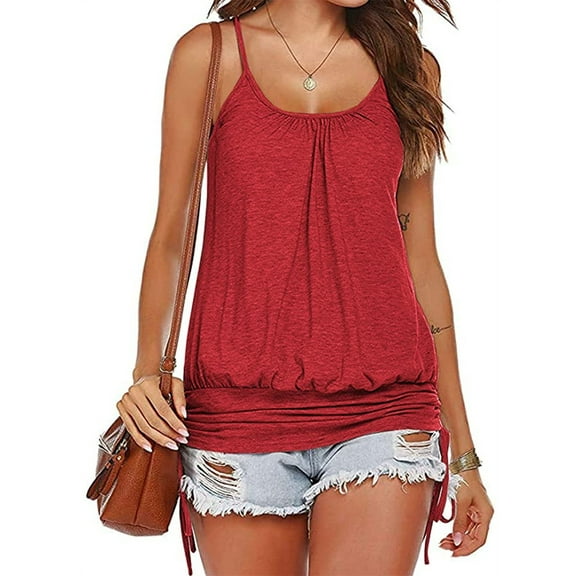 Summer Spaghetti Strap Women Solid Color Casual Tank Tops Sleeveless Lace-up Tops Camisole