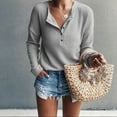 thumbnail image 1 of Gray Womens Button Down Shirts, Spandex Workout Shirts For Women, Tops For Women Trendy, Summer Clothes For Women, Women's Knit Tunic Tops Loose Long Sleeve Button Up V Neck Shirts, 1 of 4