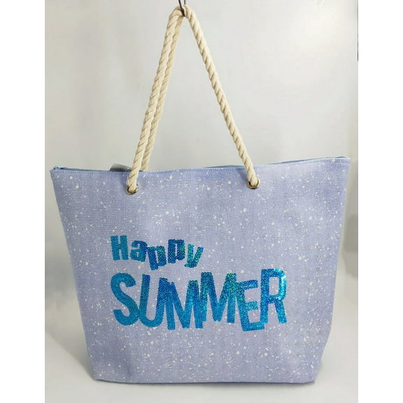 Summer Sparkle Beach Bag, Canvas Tote Bag - 19 Inch x 15 Inch - Women Swim Pool Bag Large Tote