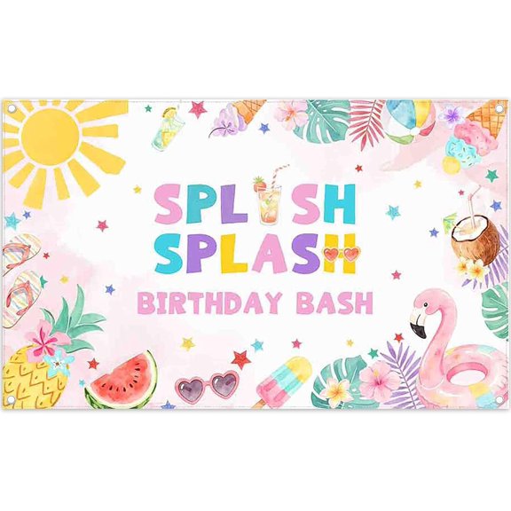 Summer Splash Birthday Backdrop Tropical Hawaiian Beach Water Swimming Pool Background Holiday Birthday Party Decorations Banner Photo Booth Props