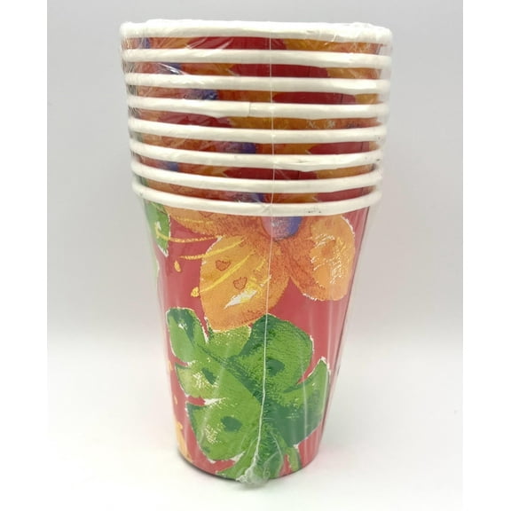 Summer Splash Tropical Fish Ocean Floral Luau Beach Pool Party 9 oz. Paper Cups