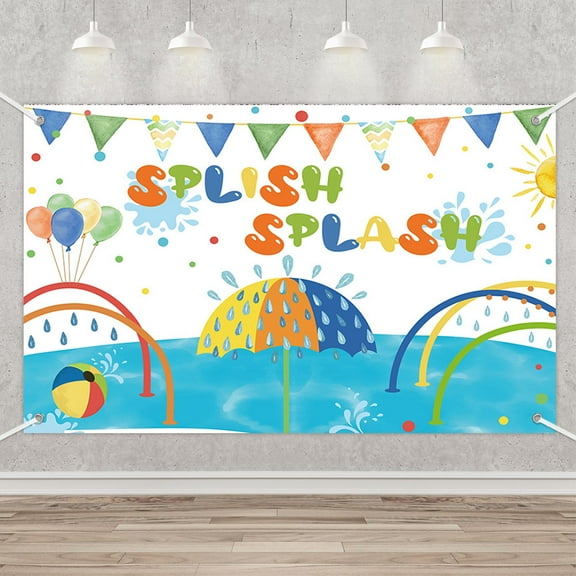 Summer Splish Splash Backdrop Kids Boys Girls Birthday Pool Party Swimming Seaside Balls Photography Background Table Party Decoration Umbrella Photo Booth Banner Props Studio