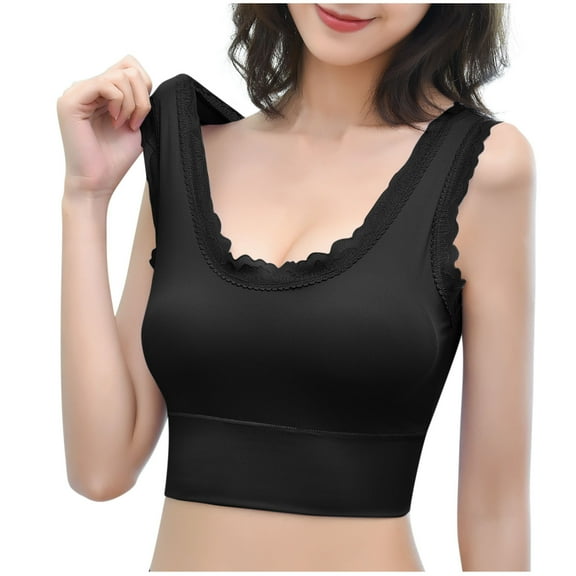 Summer Sport Tank Tops for Women Lace Trim Cropped Bra Support Push-Up Tanks Bra Non-Slip Anti-Sagging Seamless Cami Workout Yoga Vest