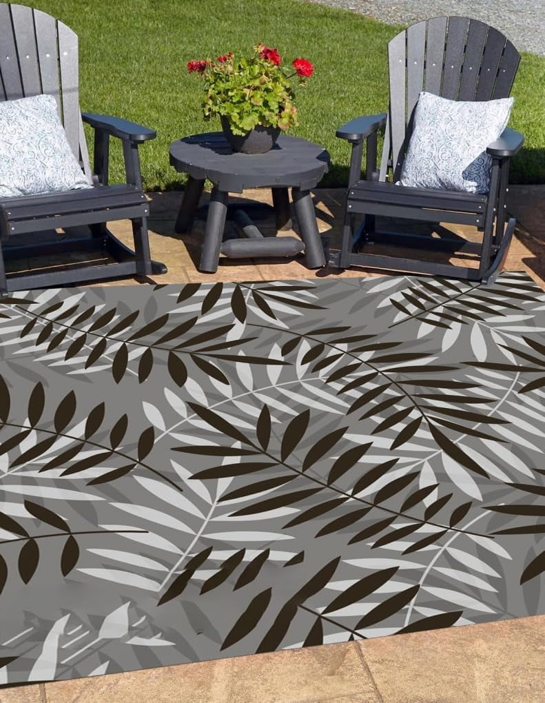 Summer Spring Black Grey Tropical Botanical Leaves Pattern Indoor ...
