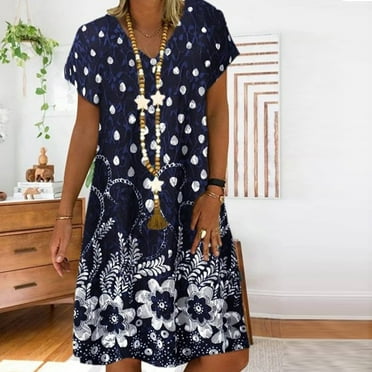 Summer and Spring Dresses for Women 2024 Plus Size Summer Casual Midi Clearance Dresses For Women 2023 Women Summer Fashion Casual Loose Print O-Neck Short Sleeve Dress
