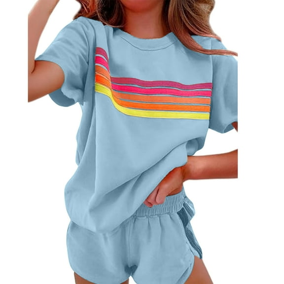 Summer Spring Lounge Set for Women Fashion 2025 Two Piece Colorful Striped Shirt with Shorts Loose Fit Casual Set