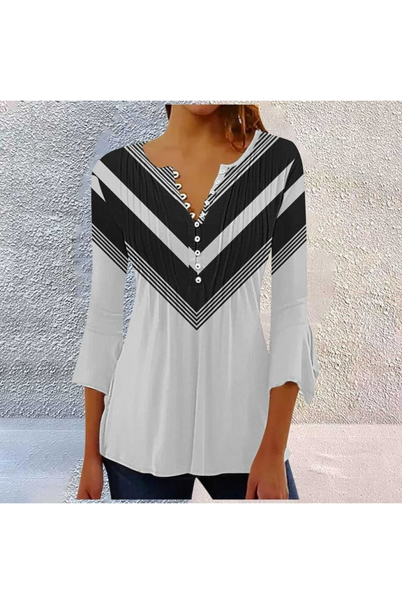 Summer Spring T-Shirts Women, 2025 Trendy Boho Floral Graphic Tunic 7 Sleeve V Neck Loose, Gray S-3XL