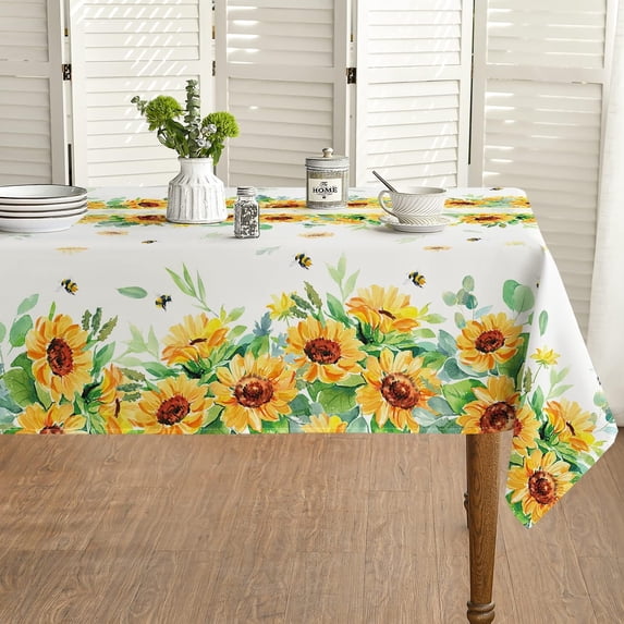 Summer Spring Tablecloth 60x60 Inch, Watercolor Sunflower Table Cover for Party Picnic Dinner Decor