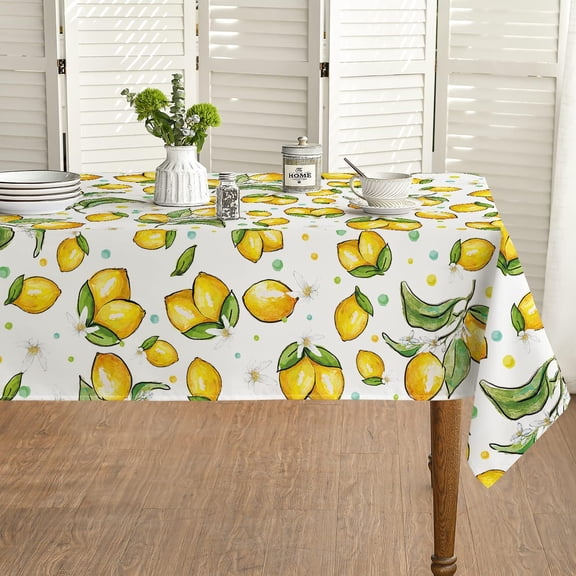 Summer Spring Tablecloth 60x84 Inch Rectangular, Watercolor Lemon Table Cover for Party Picnic Dinner Decor