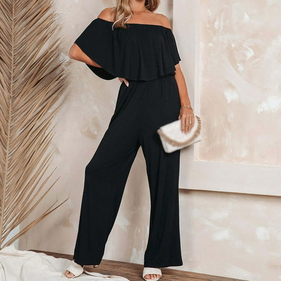 Summer And Spring Women's One Line Shoulder Fashion Temperament Off The Shoulder Jumpsuit Jean Jumpsuits And Rompers Long Sleeve Rompers Juniors Sequins Romper Short Jumpsuits for Women Body Suit Cute