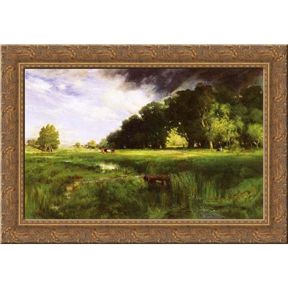 Summer Squall 24x18 Gold Ornate Wood Framed Canvas Art by Moran, Thomas