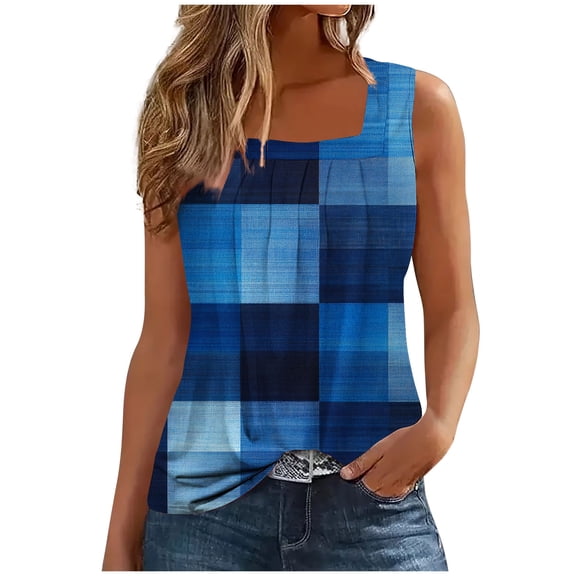 Summer Square Neck Tank Tops for Women Pleated Loose Fit Casual Sleeveless Tops Shirts Flowy, Limited Time Under 10 Dollars #18