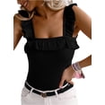 thumbnail image 1 of Summer Square Neckline Ruffle Strap Women Solid Slim Knit Camisole Tank Tops, 1 of 5