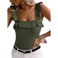 thumbnail image 1 of Summer Square Neckline Ruffle Strap Women Solid Slim Knit Camisole Tank Tops, 1 of 5