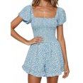 thumbnail image 1 of Summer Squareneck Women Shirred Smocked Short Wide Leg Romper Jumpsuit, 1 of 7