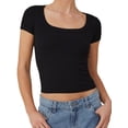 thumbnail image 1 of Summer Squareneck Women Slim Fit Short Sleeve Shirt Tee Tops, 1 of 3