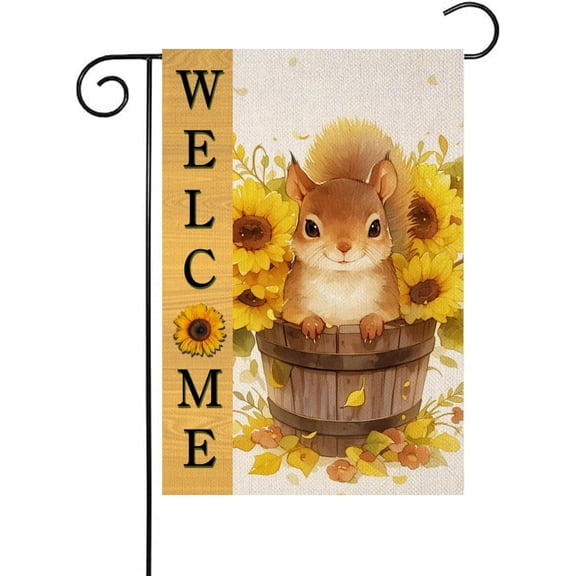 Summer Squirrel Garden Flag Double Sided 12x18 Inch Polyester Decorative Sunflower Yard Flag for Home Farmhouse Patio Outdoor
