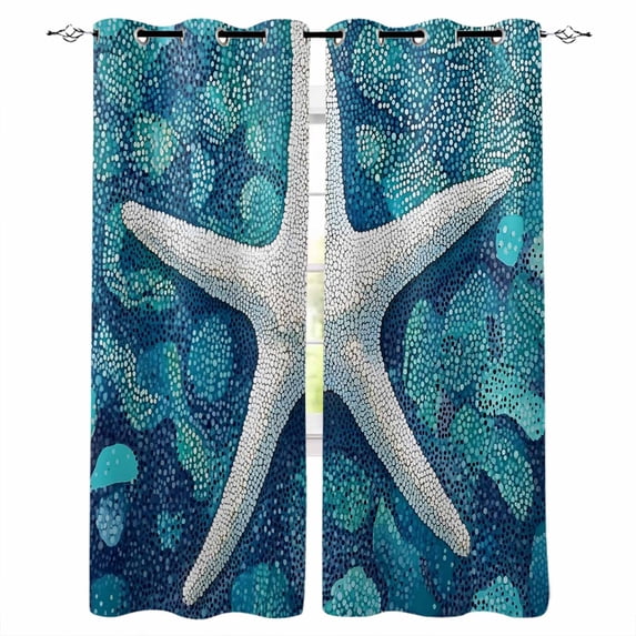 Summer Starfish Blackout Curtains for Bedroom Living Room Darkening Curtains 63 Inches Long Coastal Ocean Watercolor Window Curtain 2 Panels Set Insulated Window Treatment Grommet Drapes 42"x63"