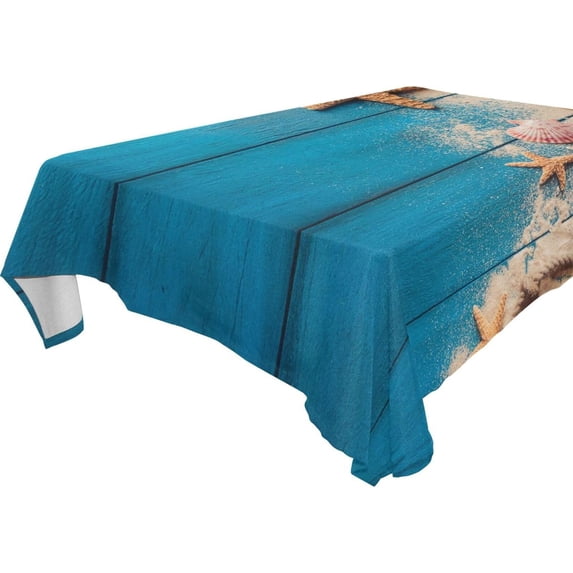 Summer Starfish Blue Wooden Rectangle Tablecloth, Dust Proof Anti Wrinkle Wipeable Table Cloth Tabletop for of Dinner Kitchen Wedding Holiday Party 60"x90" Home Decor