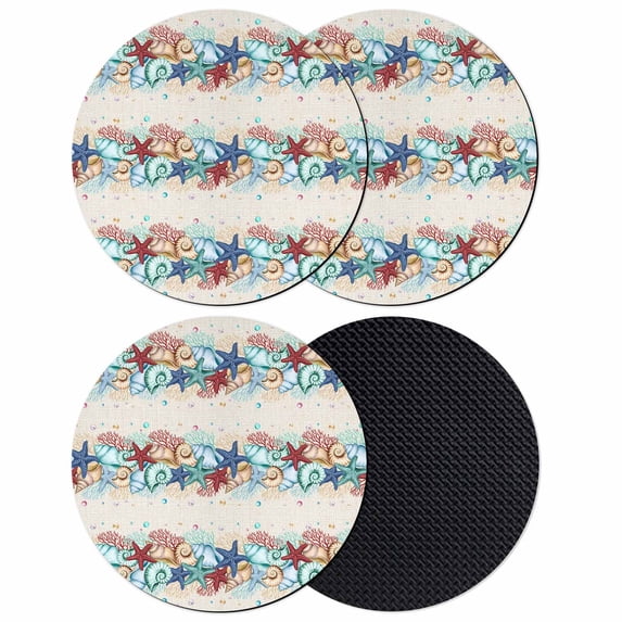 Summer Starfish Coasters Set of 4, Absorbent Coasters for Drinks, Blue Conch Coral Ocean Retro Beige Coaster for Desk Coffee Table Protection, Home Decor House Warming Gifts 4"