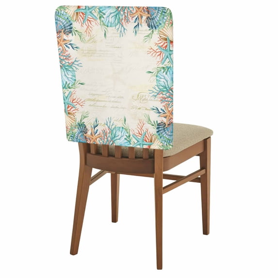 Summer Starfish Coral Chair Covers Set of 1 Watercolor Seaweed Ocean Retro Chair Back Covers Stretch Removable Washable Slipcovers Protector for Dining Room Kitchen Party Decor