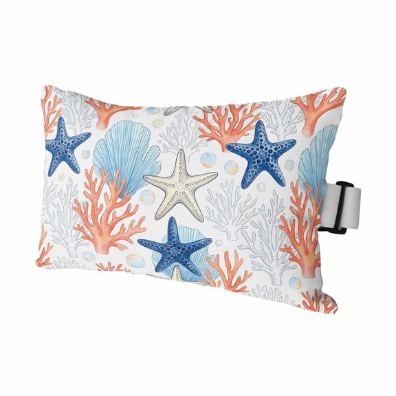 Summer Starfish Coral Shell Bubble Outdoor Pillow for Chaise Lounge Chair,Underwater Marine Creature Waterproof Headrest Lumbar Pillows with Insert&Elastic Strap for Patio Pool Garden Chairs,1 Pack