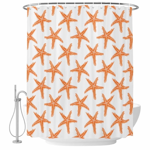 Summer Starfish Fabric Shower Curtain Beach Orange Washable Shower Curtains for Bathroom, Waterproof Bath Curtain with Hooks Home Decor 36x72in