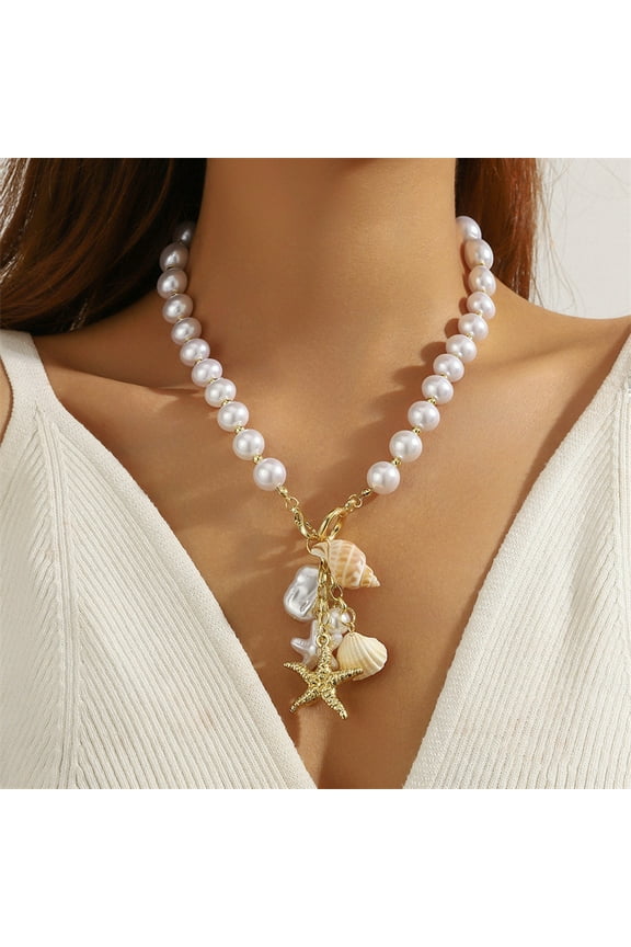 Summer Starfish Necklace Boho Surfer Beach Vacation Essentials Seashell Flower Charm Necklace Summer Outfit Accessories for Women