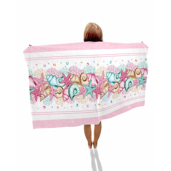 Summer Starfish Pink Beach Towels Oversized Super Absorbent, Beach Coral Conch Coastal Lightweight Bath Towel Quick Dry Sets For Bathroom/Pool/Rv Camping/Beach Play/Gym Room/Picnic 23"x47"