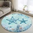 thumbnail image 1 of Summer Starfish Round Living Room Rugs 3.3 ft, Teal Orange Ocean Corals Coastal Marine Life Washable Area Rug with Non-Slip Sturdy Edge Binding Round Front Door Mat Floor Carpet for Entryway, 1 of 9