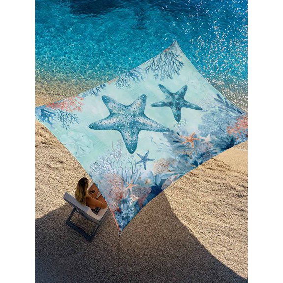 Summer Starfish Sun Shade Sail 6.5' x 10', Teal Orange Ocean Corals Coastal Marine Life Rectangle Outdoor Sunshade Canopy, Waterproof UV Block Patio Covers for Garden Yard Beach