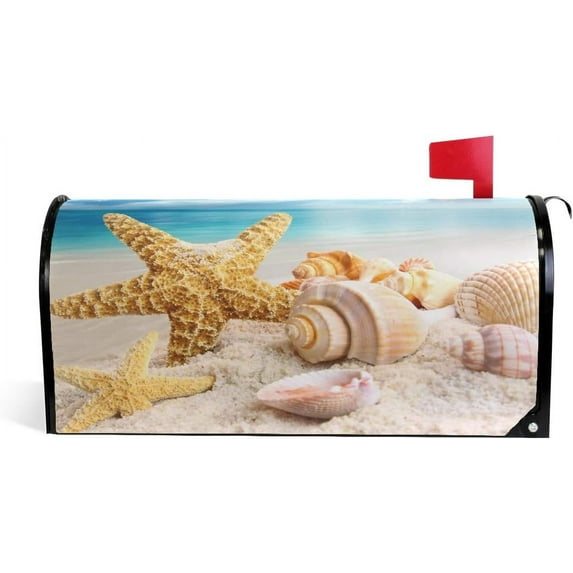 Summer Starfish and Seashells On The Beach Magnetic Mailbox Cover MailWraps Garden Yard Home Decor for Outdoor Standard Size-18"x 20.8"