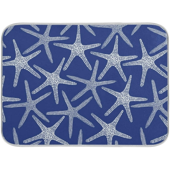 Summer Starfishes Pattern Absorbent Dish Drying Mat Microfiber Kitchen Countertop Table Protector Multi-Purpose Counter Rack Sink Drainer Pad (16" x 18",Blue)
