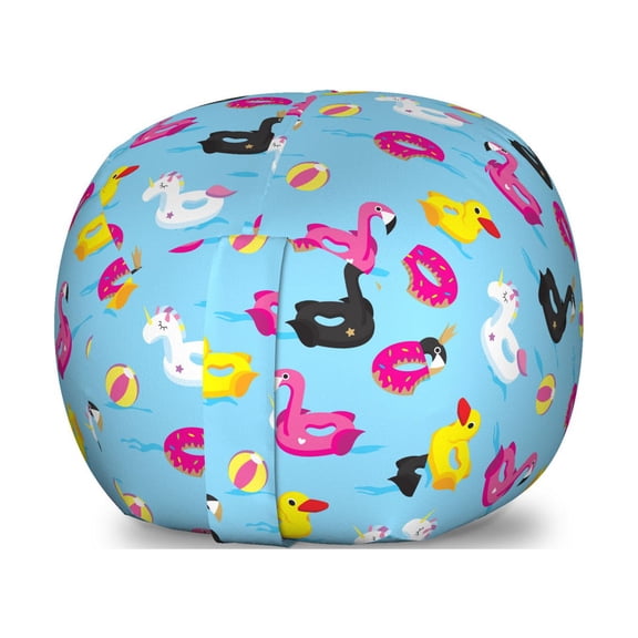 Summer Storage Toy Bag Chair, Floating Pool Toys Pattern with Balls Holiday Fun Theme Duck Flamingo and Unicorn, Stuffed Animal Organizer Washable Bag, Large Size, Multicolor, by Ambesonne
