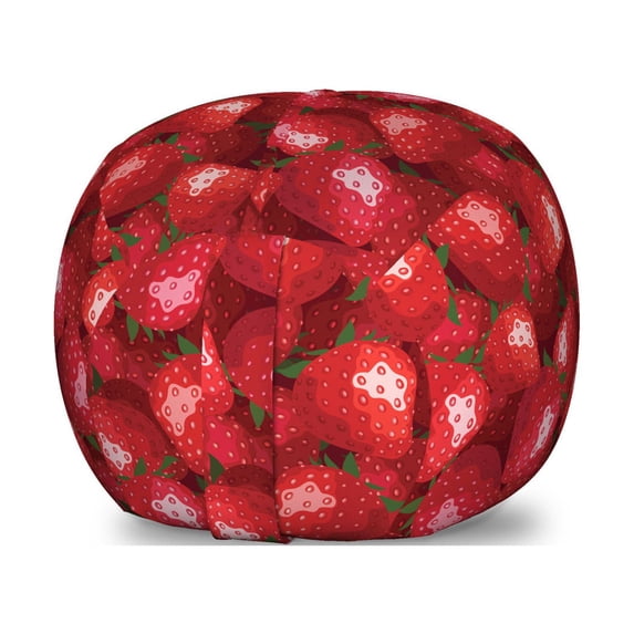 Summer Storage Toy Bag Chair, Fruit Theme Illustration Strawberries Pattern Vibrant Ripe Juicy Organic Food, Stuffed Animal Organizer Washable Bag, Large Size, Jade Green Red, by Ambesonne