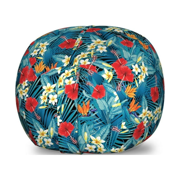 Summer Storage Toy Bag Chair, Jungle Flowers Flourishing Hibiscus Blooms Palm Areca Leaves Caribbean Forest Motif, Stuffed Animal Organizer Washable Bag, Large Size, Multicolor, by Ambesonne