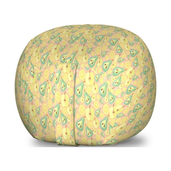 Summer Storage Toy Bag Chair, Pastel Colored Fruits Fresh Pears Lemon and Apple Slices Daisy Flowers, Stuffed Animal Organizer Washable Bag, Large Size, Blush and Multicolor, by Ambesonne