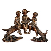 Summer Stories Children on Log Table Figurine Golden Bronze