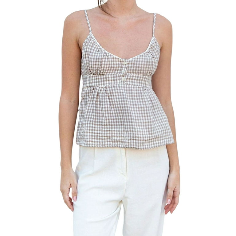 Ruffle-Strap Cami Top in Gingham
