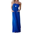 thumbnail image 1 of Summer Strapless Off the Shoulder Solid Color Women Long Party Maxi Dress with Pocket, 1 of 4