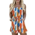 thumbnail image 1 of Summer Strapless Romper for Women Casual Graphic Print Short Jumpsuit with Pocket Stretchy Wide Leg Onesie Playsuit, Orange, L, 1 of 7