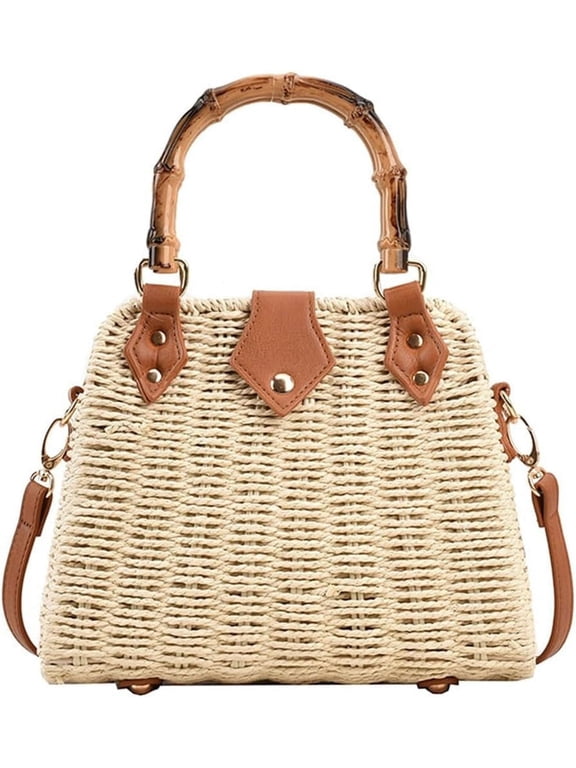 Summer Straw Bag for Women Beach Rattan Top-Handle Purse Straw Crossbody Clutch Bags Handwoven Tote Handbag 2024