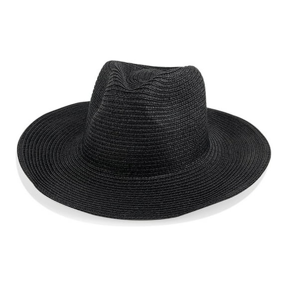 ZQUUVOU Summer Straw Fedora Hat For Women Men Travel Panama Hat Wide Brim Outdoor Black