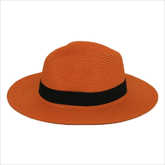 ZQUUVOU Summer Straw Fedora Hat For Women Men Travel Panama Hat Wide Summer Hats Orange