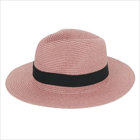 ZQUUVOU Summer Straw Fedora Hat For Women Men Travel Panama Hat Wide Summer Hats Pink