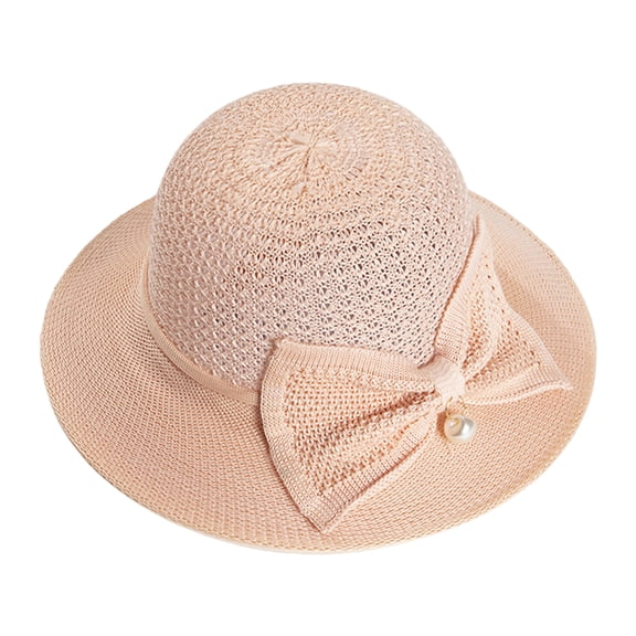 Summer Straw Hat Women Big Wide Brim Faux Pearls Bowknot Decor Beach Sun Hat Straw Floppy Sun Block UV Protection Hat