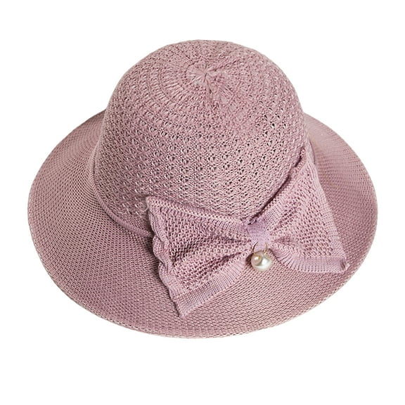 Summer Straw Hat Women Big Wide Brim Faux Pearls Bowknot Decor Beach Sun Hat Straw Floppy Sun Block UV Protection Hat