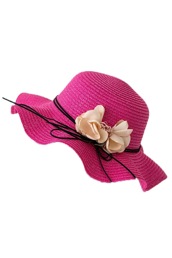 Summer Straw Hats for Women! Yigetop Ladies Wide Straw Foldable Travel Flower Sun Hat Summer Beach Caps Easter Hat Hot Pink One Size
